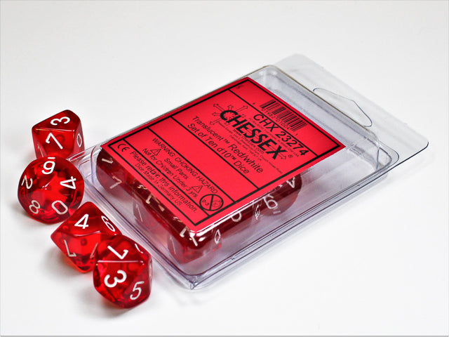 Chessex Translucent Red/white Set of Ten D10s