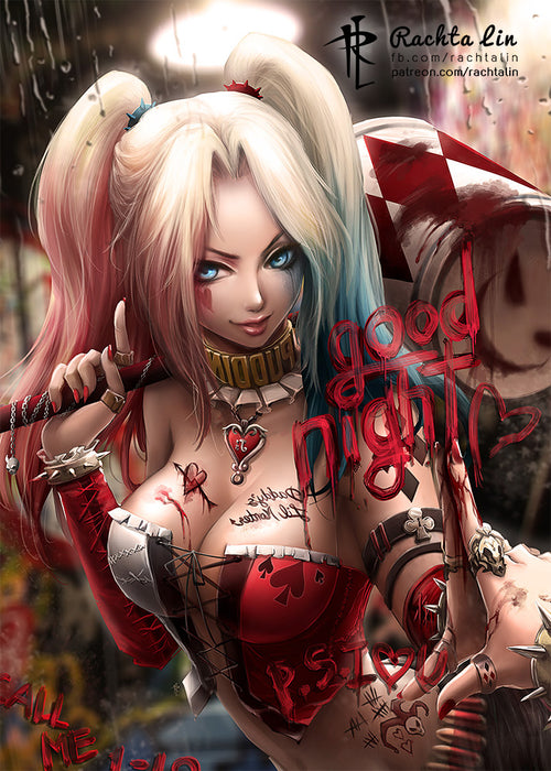 Harley Quinn "Good Night" | Colour Art Print | By Rachta Lin