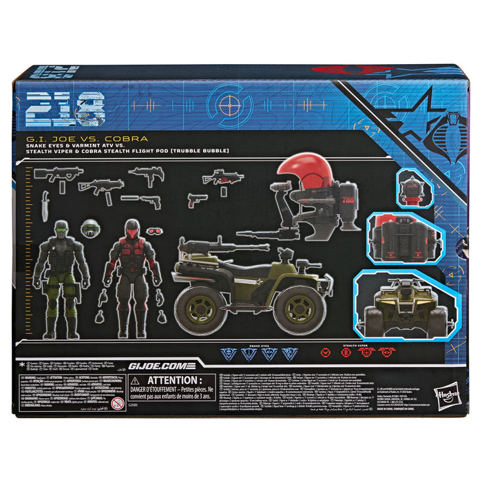 [PREORDER] G.I. Joe Classified Series #218, Snake Eyes & Varmint ATV Vs. Stealth Viper & Cobra Stealth Flight Pod (Trubble Bubble) | Action Figure | Hasbro