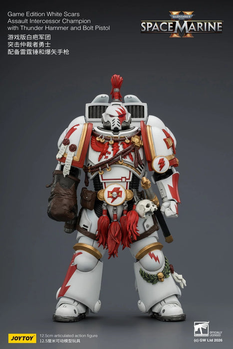 [PREORDER] Game Edition White Scars Assault Intercessor Champion with Thunder Hammer and Bolt Pistol Primarch (Warhammer 40k) | 1/18 Action Figure | JOY TOY