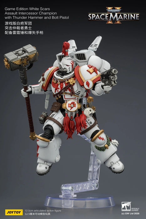 [PREORDER] Game Edition White Scars Assault Intercessor Champion with Thunder Hammer and Bolt Pistol Primarch (Warhammer 40k) | 1/18 Action Figure | JOY TOY