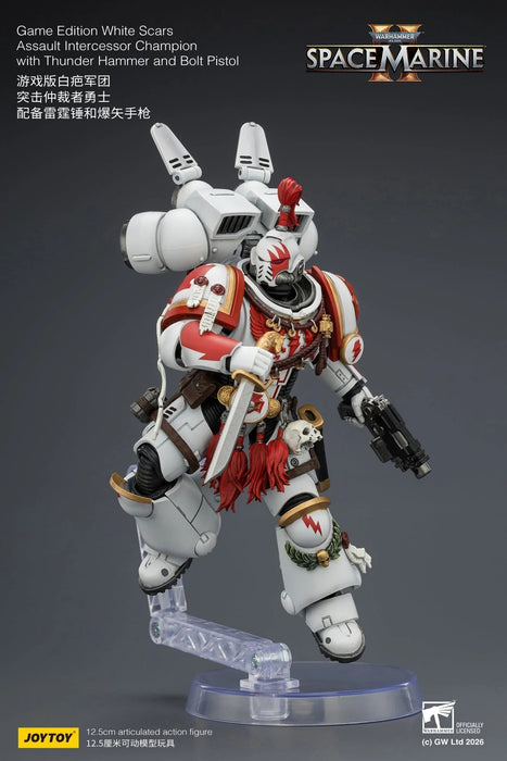 [PREORDER] Game Edition White Scars Assault Intercessor Champion with Thunder Hammer and Bolt Pistol Primarch (Warhammer 40k) | 1/18 Action Figure | JOY TOY