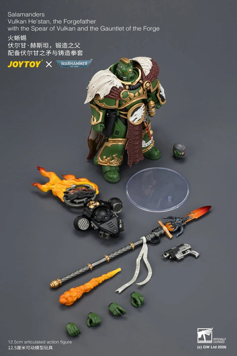 Salamanders Vulkan He'stan, the Forgefather with the Spear of Vulkan and the Gauntlet of the Forge Primarch | Warhammer 40k 1/18 Action Figure | JOYTOY