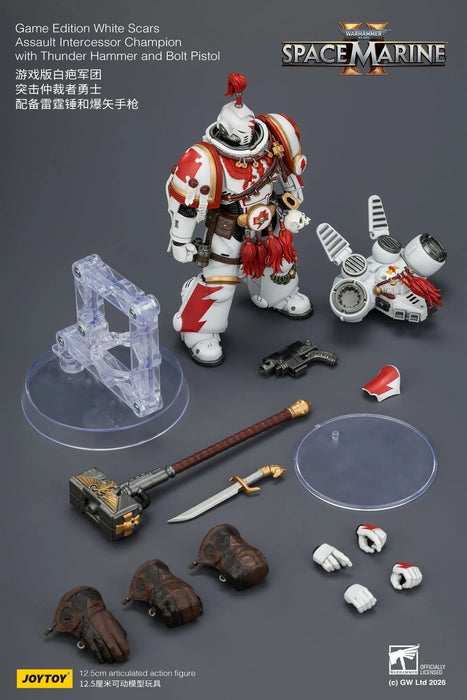 [PREORDER] Game Edition White Scars Assault Intercessor Champion with Thunder Hammer and Bolt Pistol Primarch (Warhammer 40k) | 1/18 Action Figure | JOY TOY