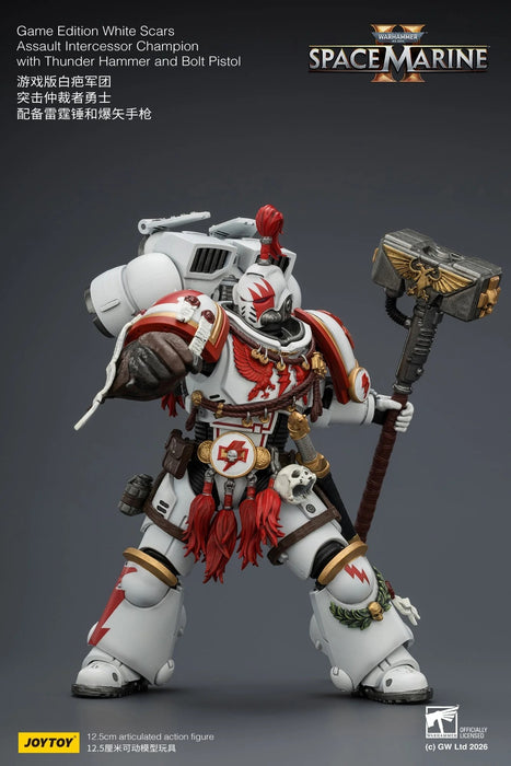 [PREORDER] Game Edition White Scars Assault Intercessor Champion with Thunder Hammer and Bolt Pistol Primarch (Warhammer 40k) | 1/18 Action Figure | JOY TOY