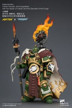 Salamanders Vulkan He'stan, the Forgefather with the Spear of Vulkan and the Gauntlet of the Forge Primarch | Warhammer 40k 1/18 Action Figure | JOYTOY