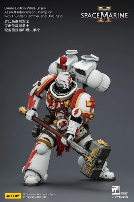 [PREORDER] Game Edition White Scars Assault Intercessor Champion with Thunder Hammer and Bolt Pistol Primarch (Warhammer 40k) | 1/18 Action Figure | JOY TOY