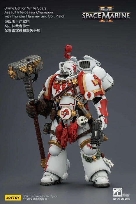 [PREORDER] Game Edition White Scars Assault Intercessor Champion with Thunder Hammer and Bolt Pistol Primarch (Warhammer 40k) | 1/18 Action Figure | JOY TOY