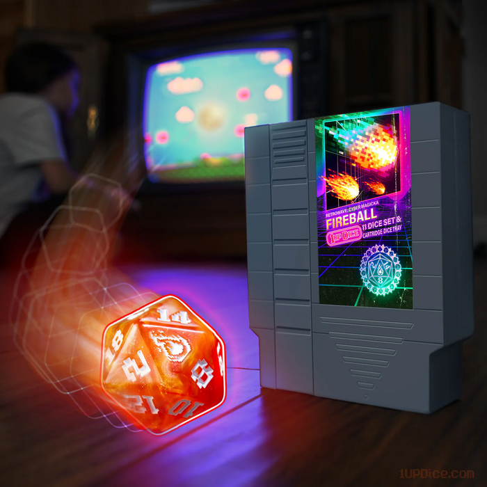 1UP Dice Fireball | RPG Polyhedral Dice Set | Infinite Black