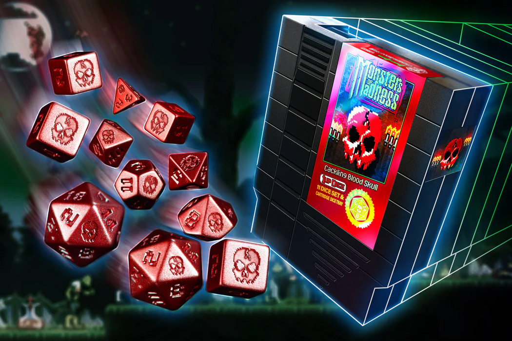 1UP Dice Cackling Blood Skull | RPG Polyhedral Dice Set | Infinite Black