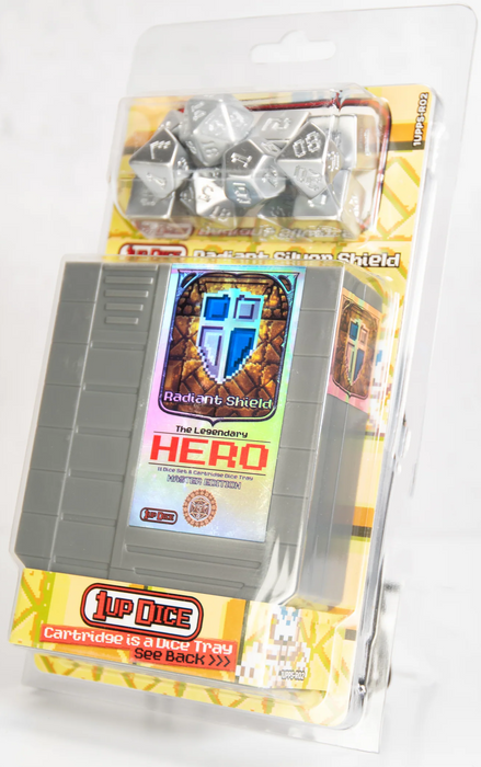 1UP Dice Radiant Silver Shield | RPG Polyhedral Dice Set | Infinite Black