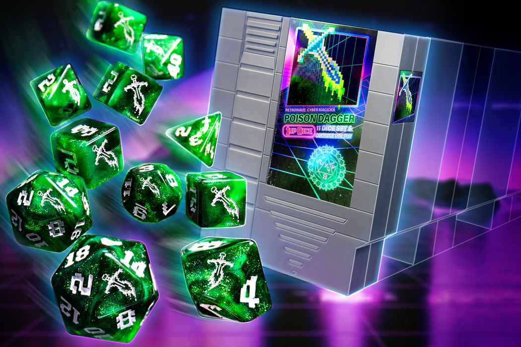 1UP Dice Poison Dagger | RPG Polyhedral Dice Set | Infinite Black