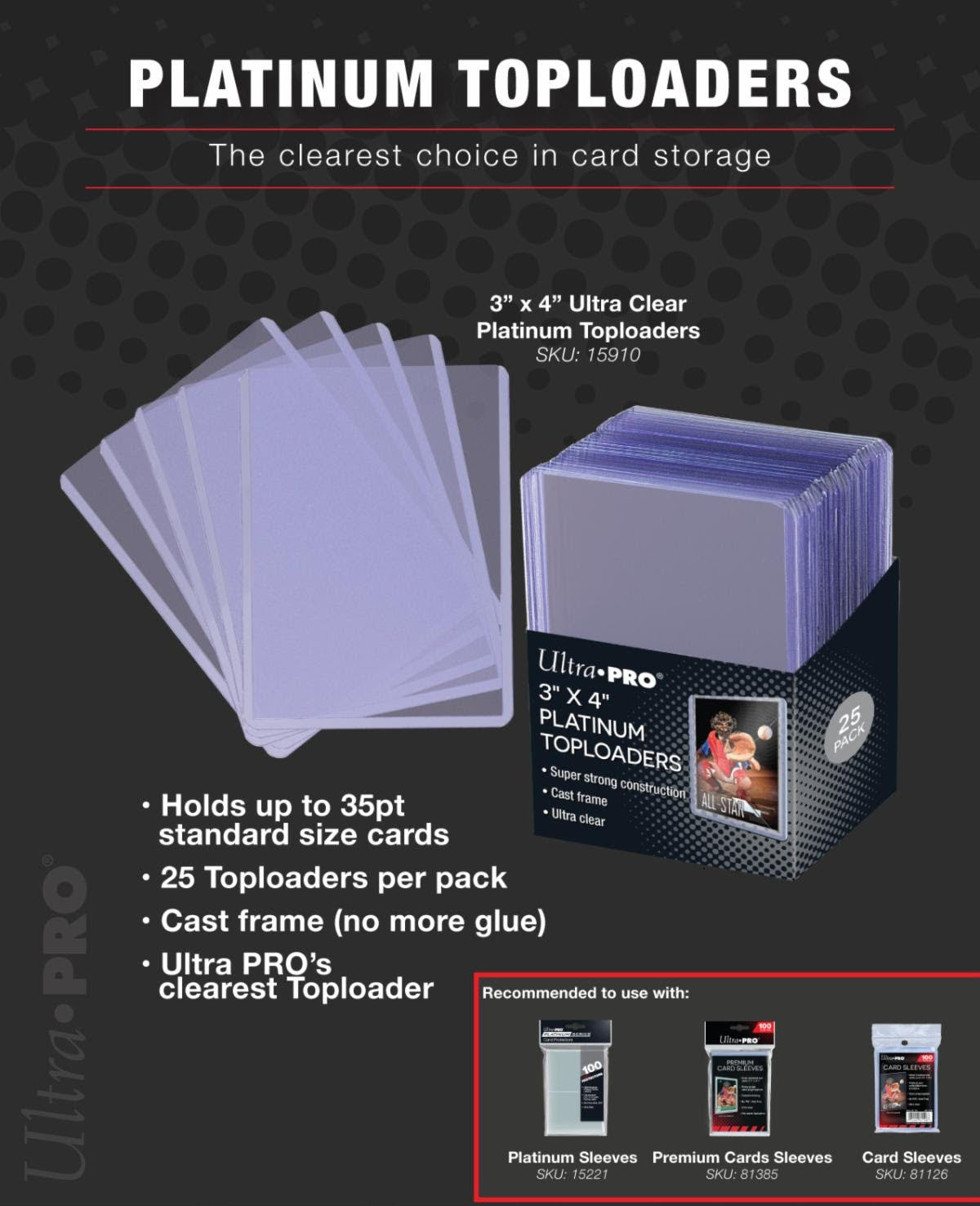 Ultra PRO 3x4 Purple Border Toploaders - 25 Pack, Rigid Plastic Card Protectors For Standard Trading Cards - View #2
