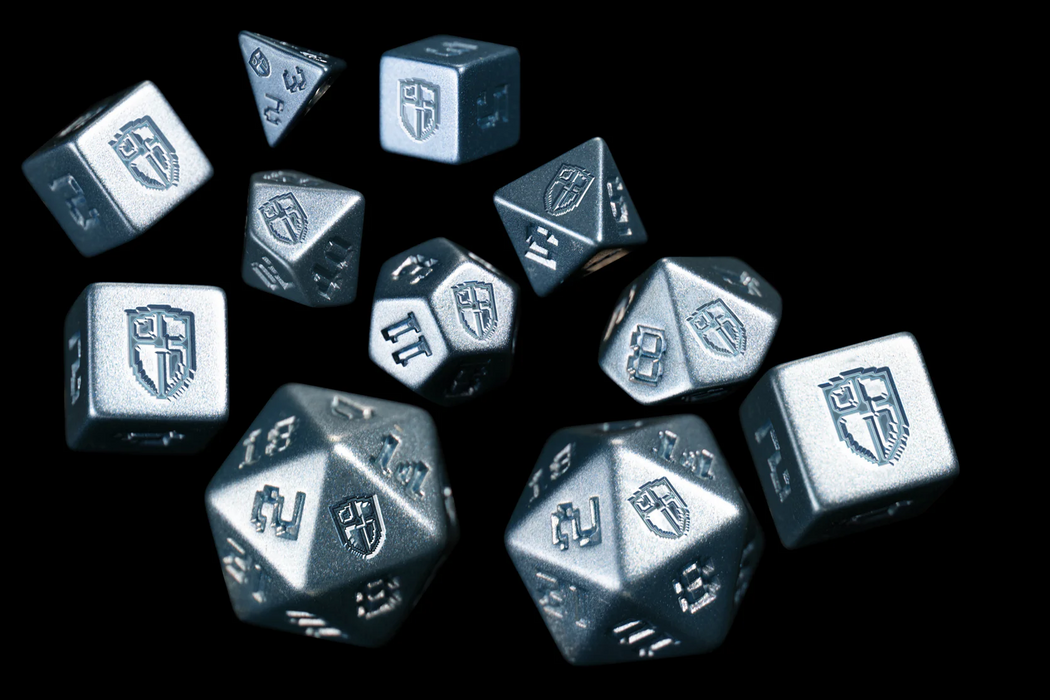 1UP Dice Radiant Silver Shield | RPG Polyhedral Dice Set | Infinite Black