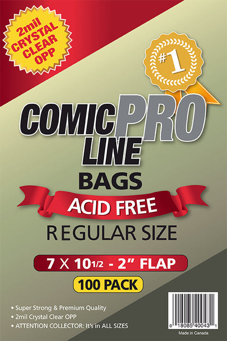 Regular Size - 7" x 10 1/2" with 2" flap Comic Bags (Comic Pro Line)